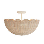 Boho Farmhouse Applique Semi Flush Montato in Rattan Intrecciato a Mano con 2 Luci e Design a Ciotola Scallop