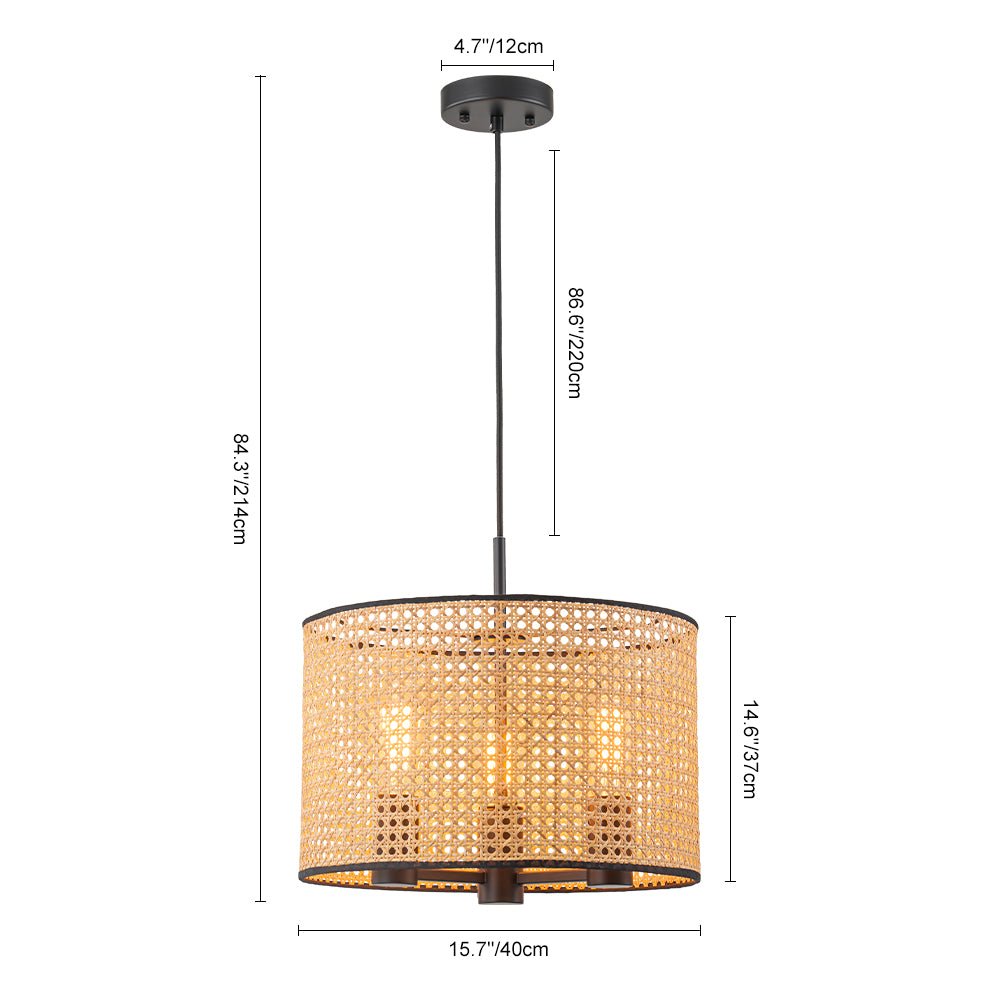Lampadario a tamburo in rattan intrecciato a mano Boho