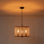 Lampadario a tamburo in rattan intrecciato a mano Boho