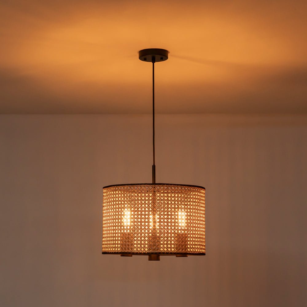 Lampadario a tamburo in rattan intrecciato a mano Boho