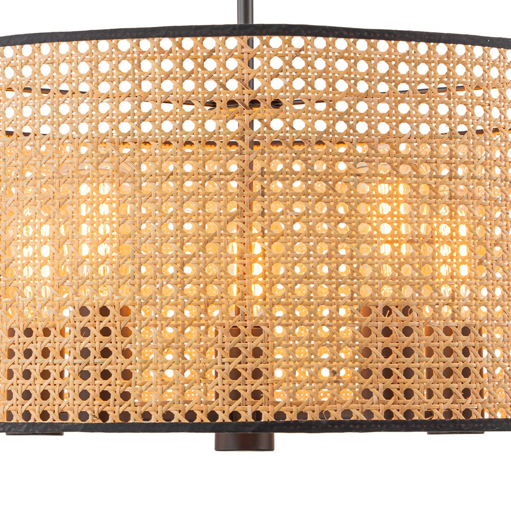Lampadario a tamburo in rattan intrecciato a mano Boho