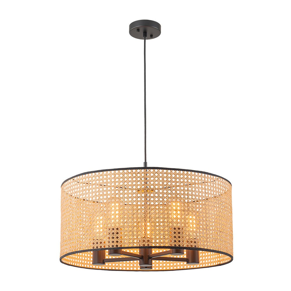 Lampadario a tamburo in rattan intrecciato a mano Boho