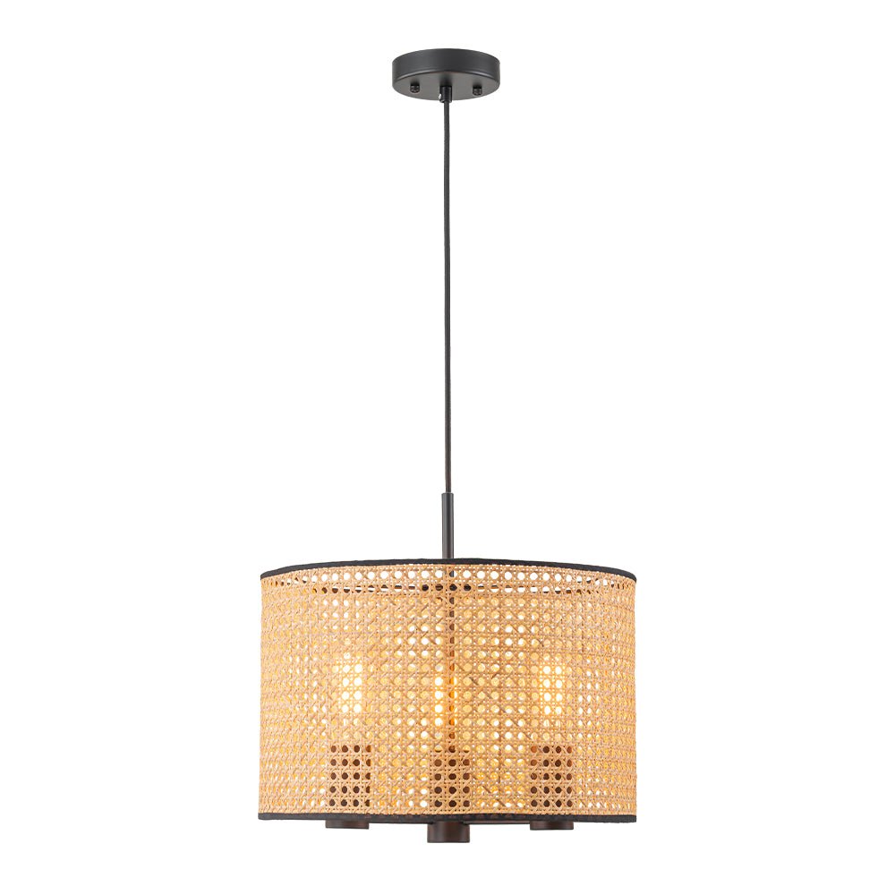 Lampadario a tamburo in rattan intrecciato a mano Boho