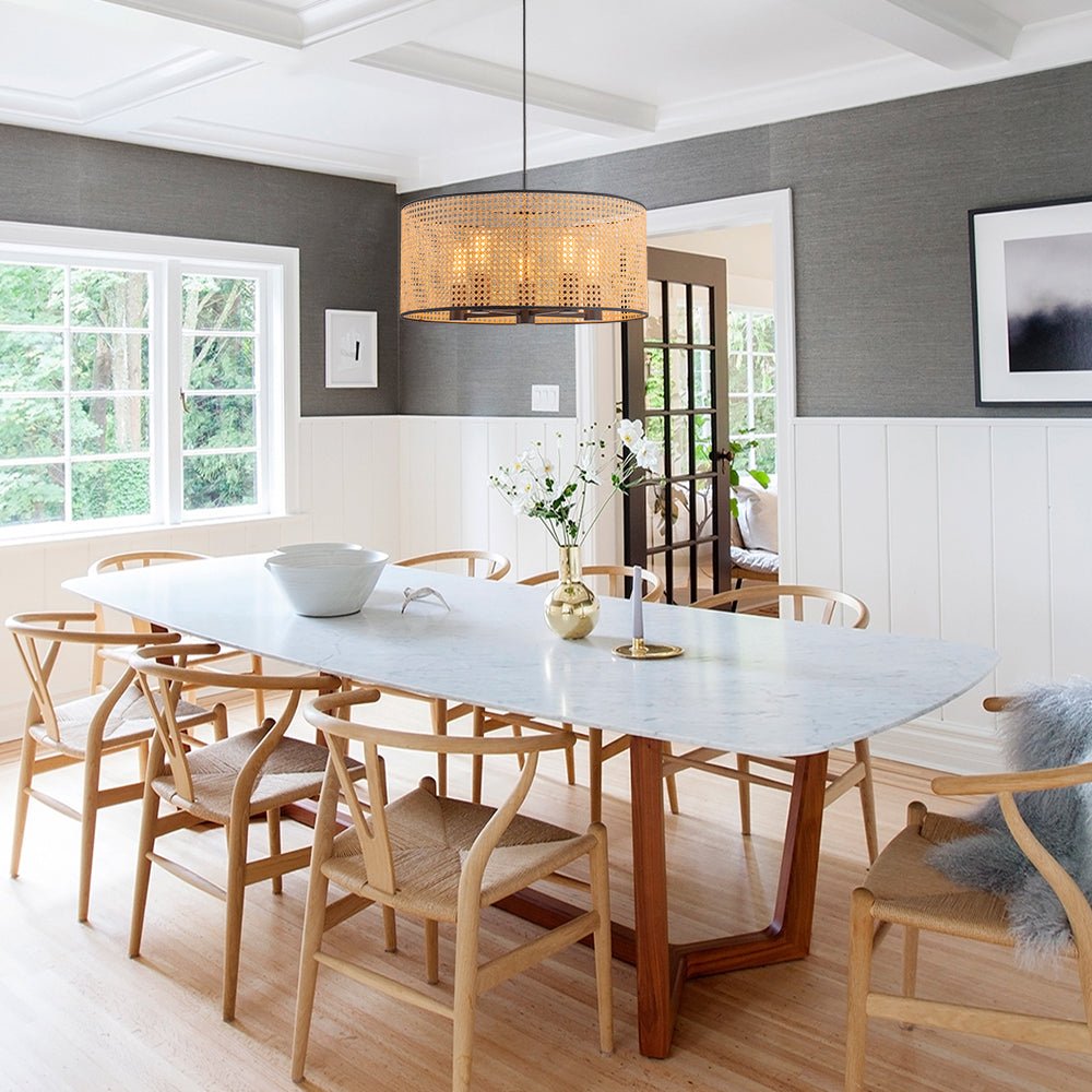 Lampadario a tamburo in rattan intrecciato a mano Boho