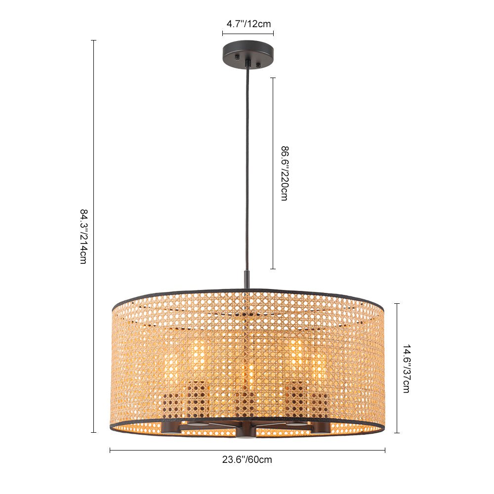 Lampadario a tamburo in rattan intrecciato a mano Boho