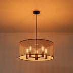 Lampadario a tamburo in rattan intrecciato a mano Boho