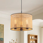 Lampadario a tamburo in rattan intrecciato a mano Boho