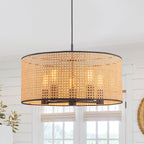 Lampadario a tamburo in rattan intrecciato a mano Boho