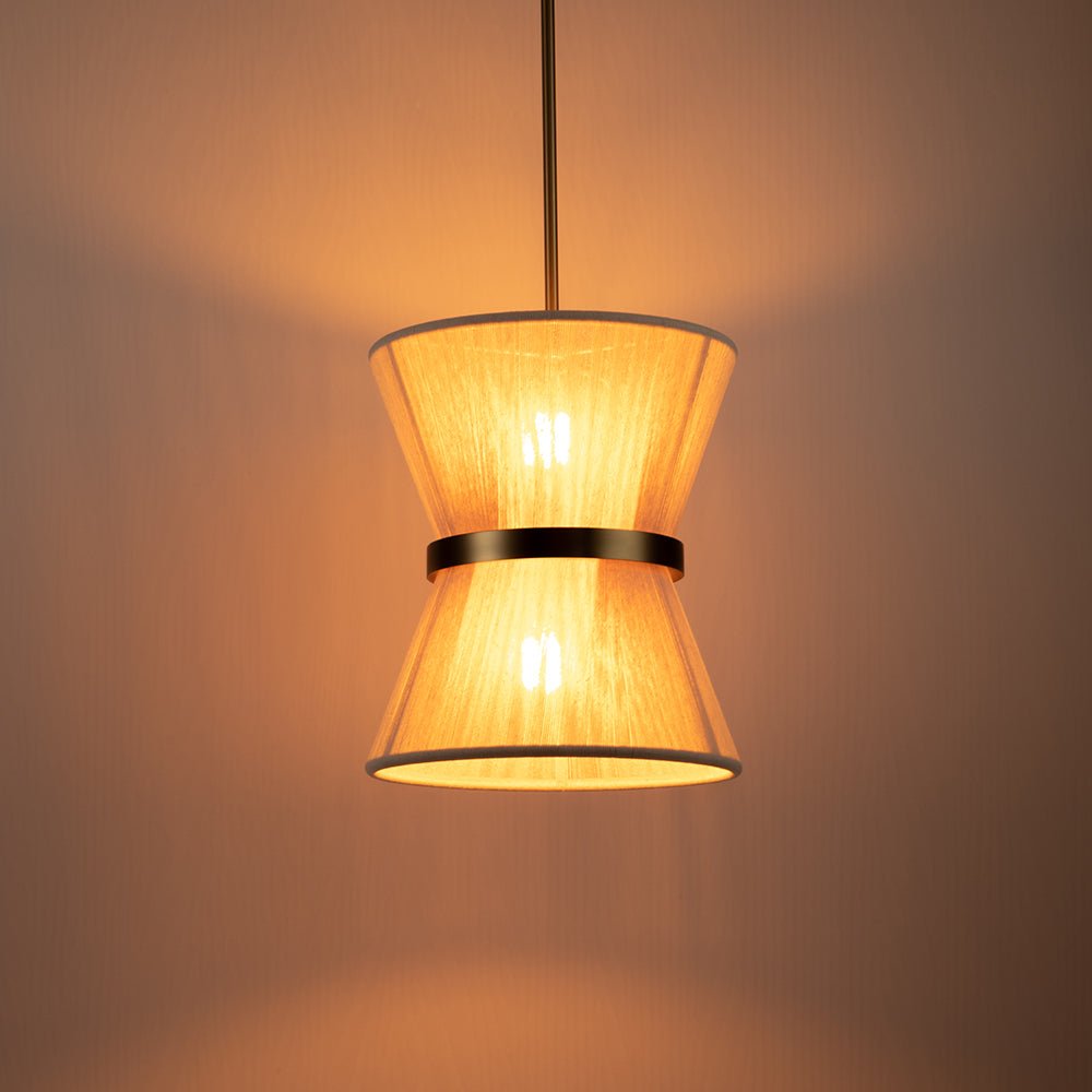 Lampada a sospensione Boho in corda avorio a tamburo