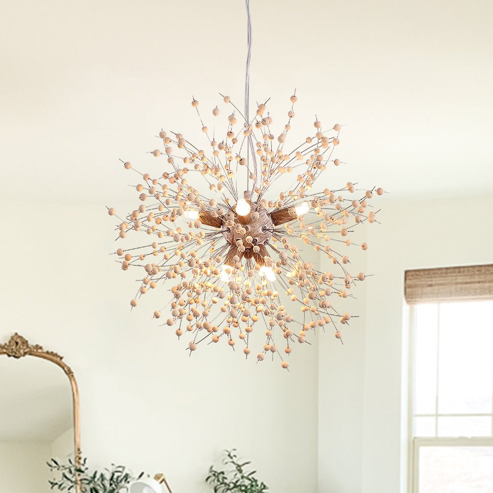 Lampadario Fuochi d'Artificio in Legno con Perline Boho