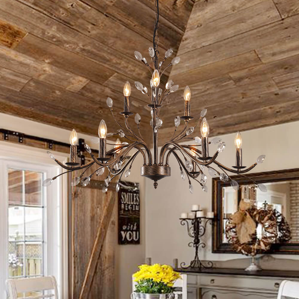 Candelabro a Candela in Stile Francese Classico con Accenti in Cristallo