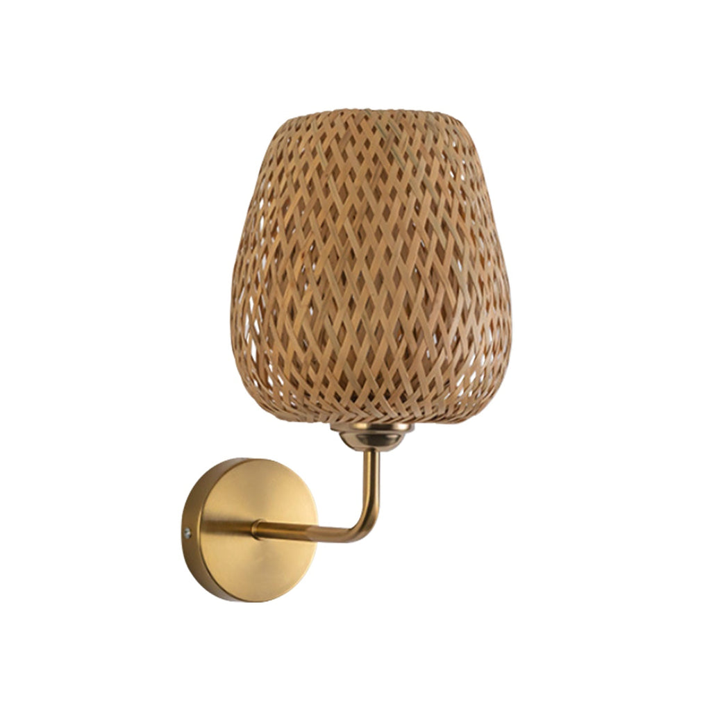 Applique da parete rotonda in rattan intrecciato a mano con 1 luce contemporanea