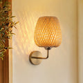 Applique da parete rotonda in rattan intrecciato a mano con 1 luce contemporanea