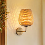 Applique da parete rotonda in rattan intrecciato a mano con 1 luce contemporanea