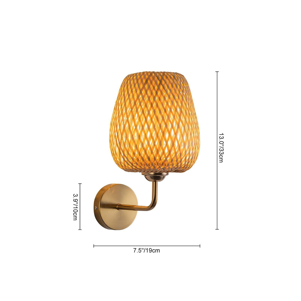Applique da parete rotonda in rattan intrecciato a mano con 1 luce contemporanea