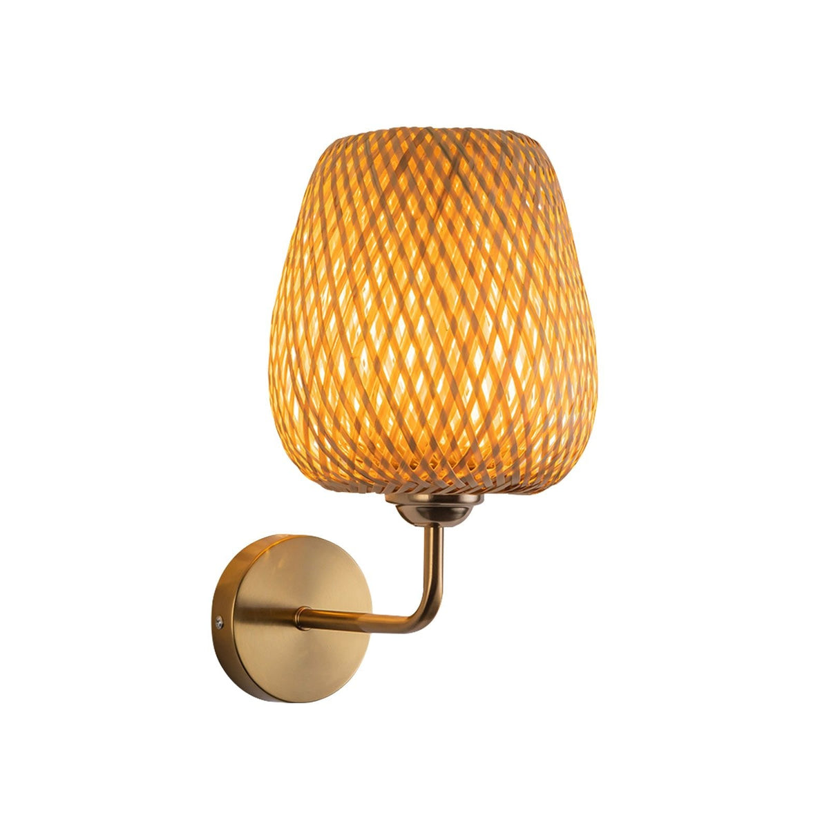 Applique da parete rotonda in rattan intrecciato a mano con 1 luce contemporanea