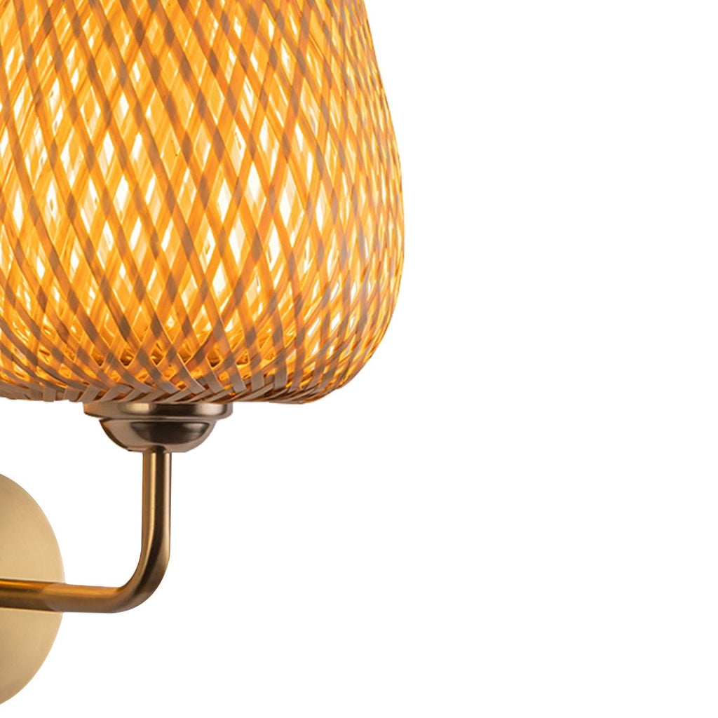 Applique da parete rotonda in rattan intrecciato a mano con 1 luce contemporanea