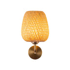 Applique da parete rotonda in rattan intrecciato a mano con 1 luce contemporanea
