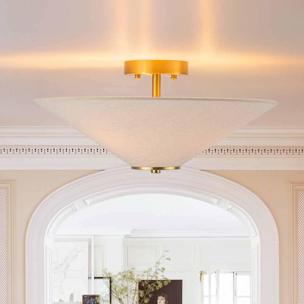 Lampada da soffitto con cono in tessuto di lino a 3 luci contemporanea