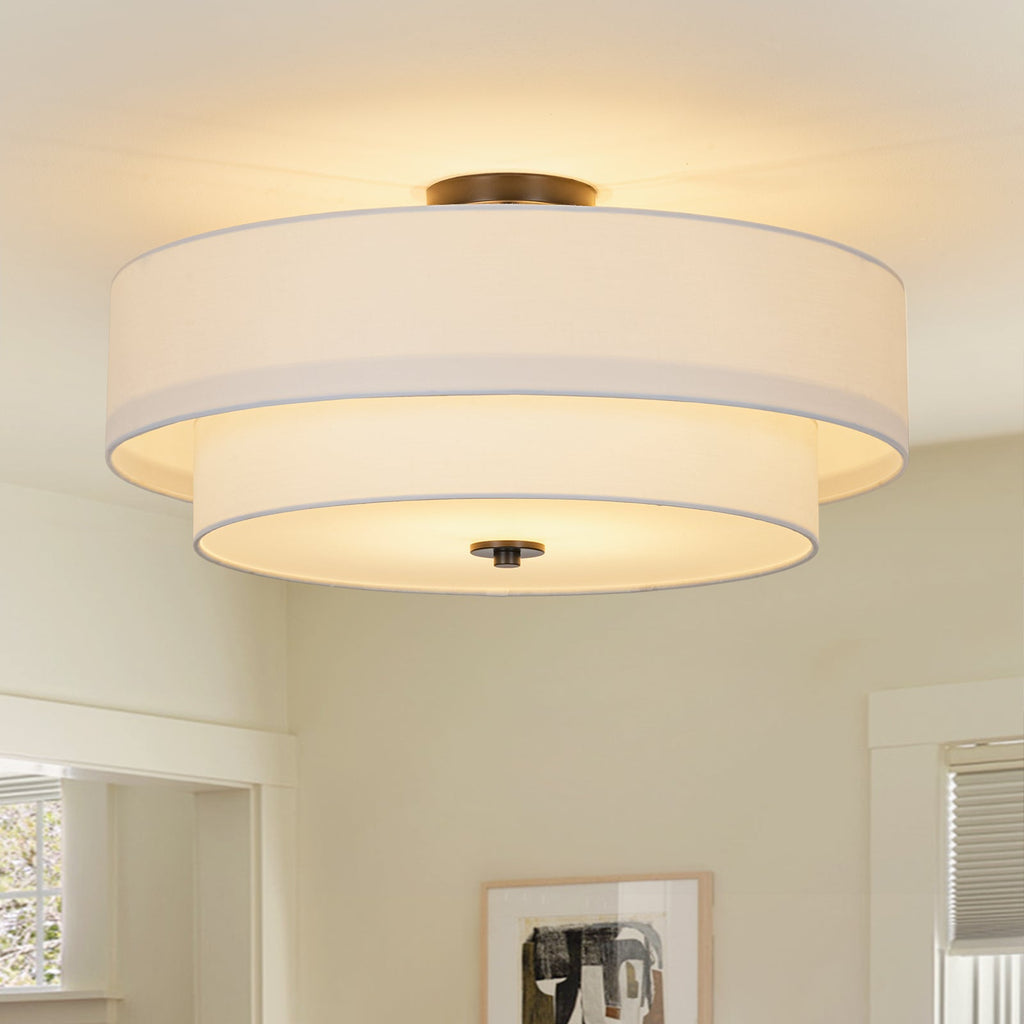 Lampada da soffitto semi-flush in tessuto lino a 4 luci contemporanea