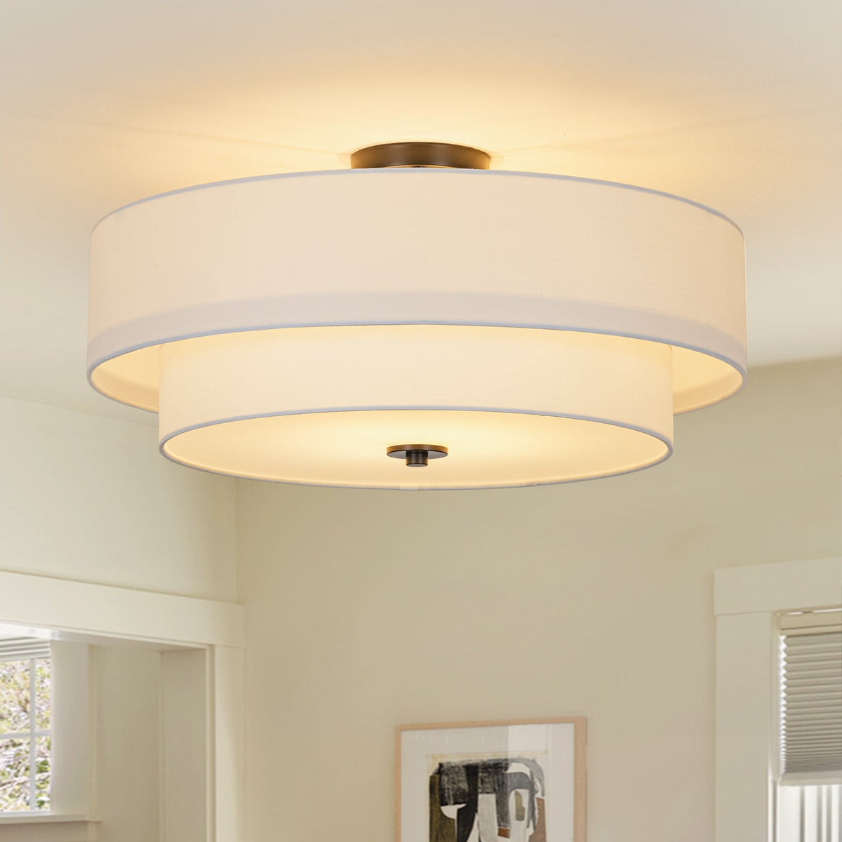 Lampada da soffitto semi-flush in tessuto lino a 4 luci contemporanea