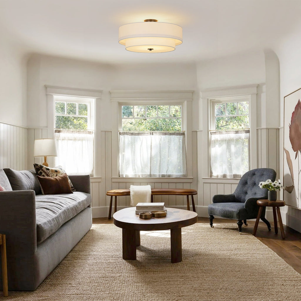 Lampada da soffitto semi-flush in tessuto lino a 4 luci contemporanea