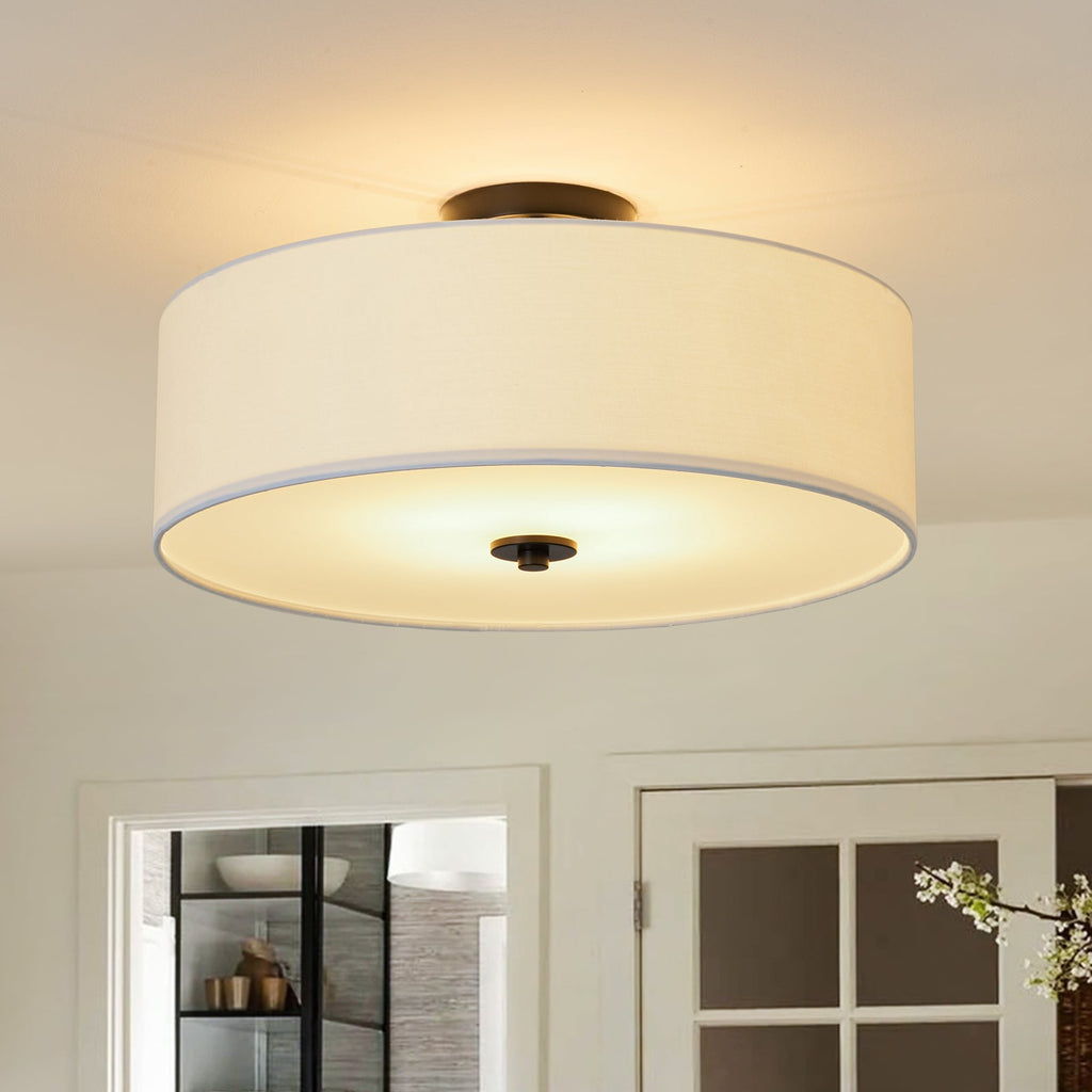 Lampada da soffitto semi-flush in tessuto lino a 4 luci contemporanea