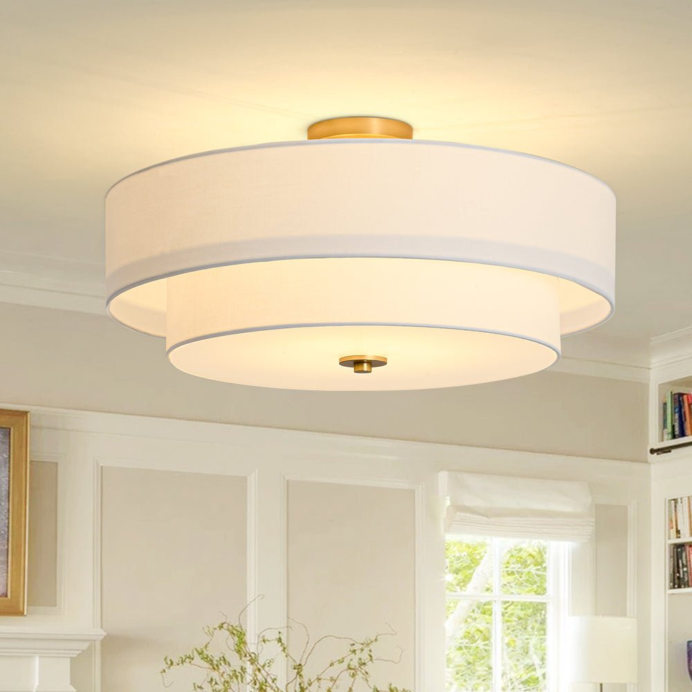 Lampada da soffitto semi-flush in tessuto lino a 4 luci contemporanea