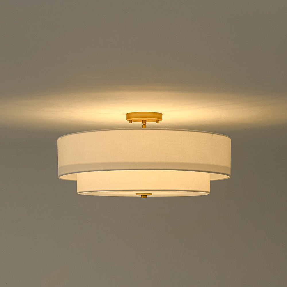 Lampada da soffitto semi-flush in tessuto lino a 4 luci contemporanea