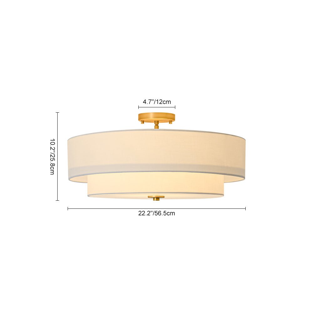 Lampada da soffitto semi-flush in tessuto lino a 4 luci contemporanea