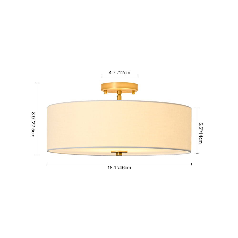 Lampada da soffitto semi-flush in tessuto lino a 4 luci contemporanea