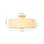 Lampada da soffitto semi-flush in tessuto lino a 4 luci contemporanea