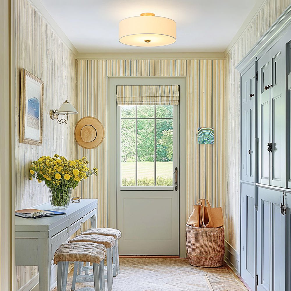 Lampada da soffitto semi-flush in tessuto lino a 4 luci contemporanea
