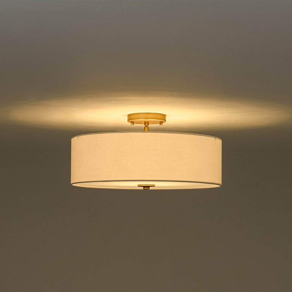 Lampada da soffitto semi-flush in tessuto lino a 4 luci contemporanea