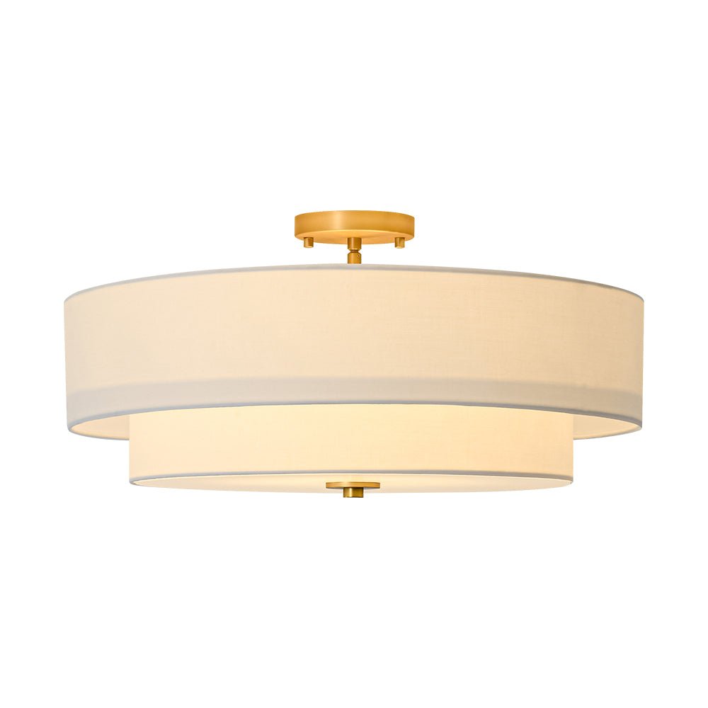 Lampada da soffitto semi-flush in tessuto lino a 4 luci contemporanea