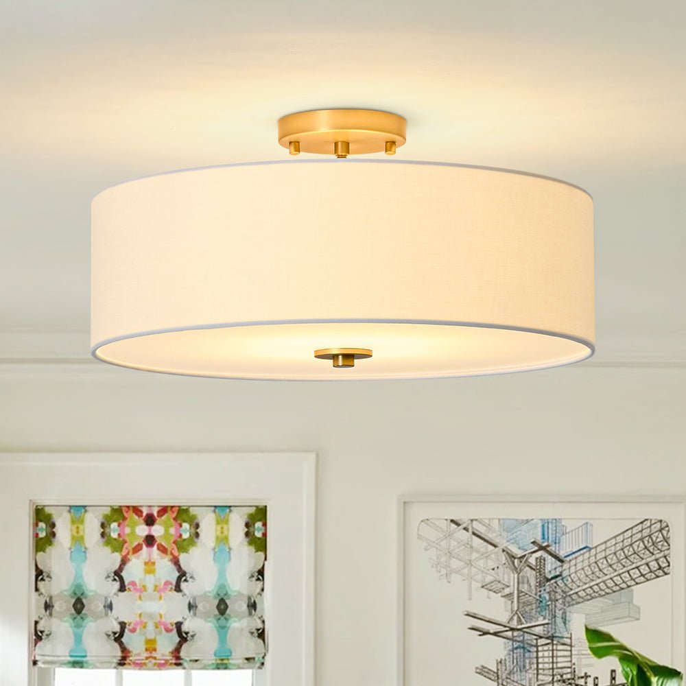 Lampada da soffitto semi-flush in tessuto lino a 4 luci contemporanea