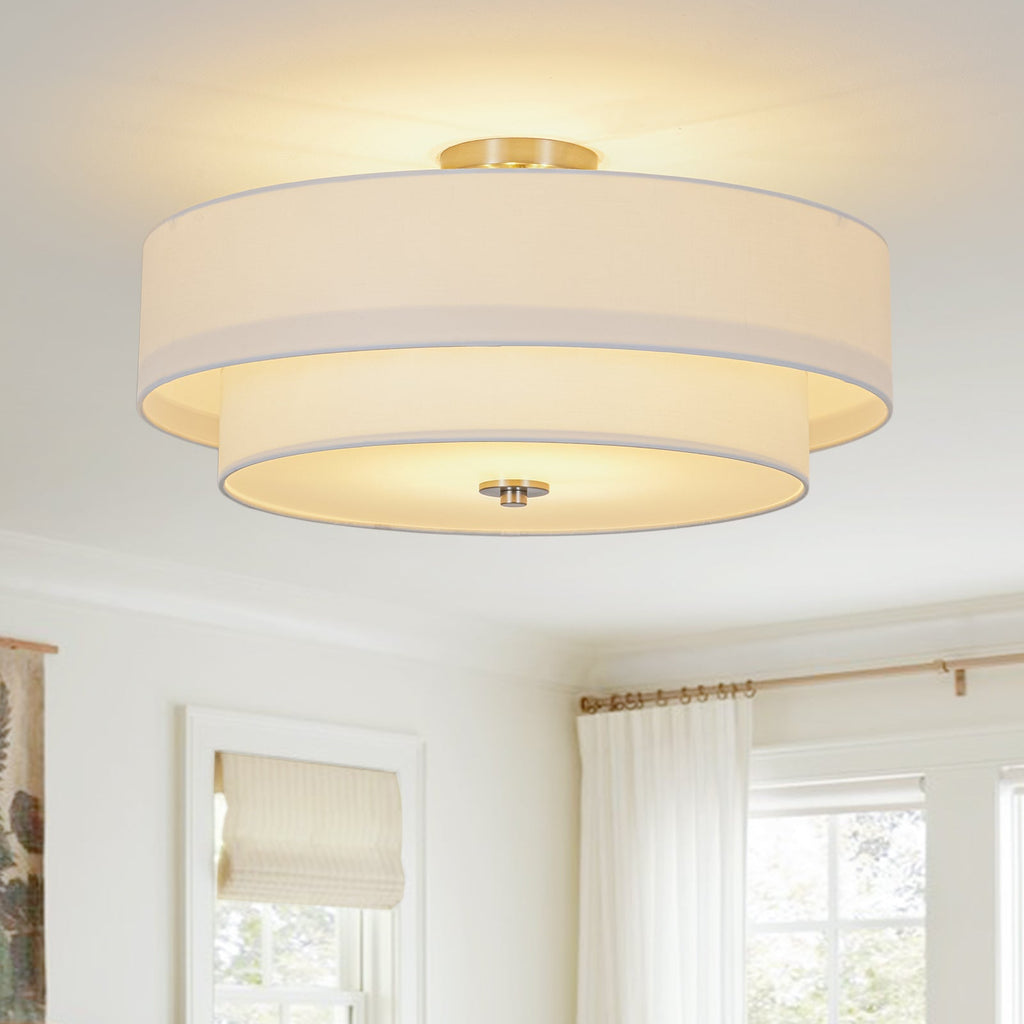 Lampada da soffitto semi-flush in tessuto lino a 4 luci contemporanea