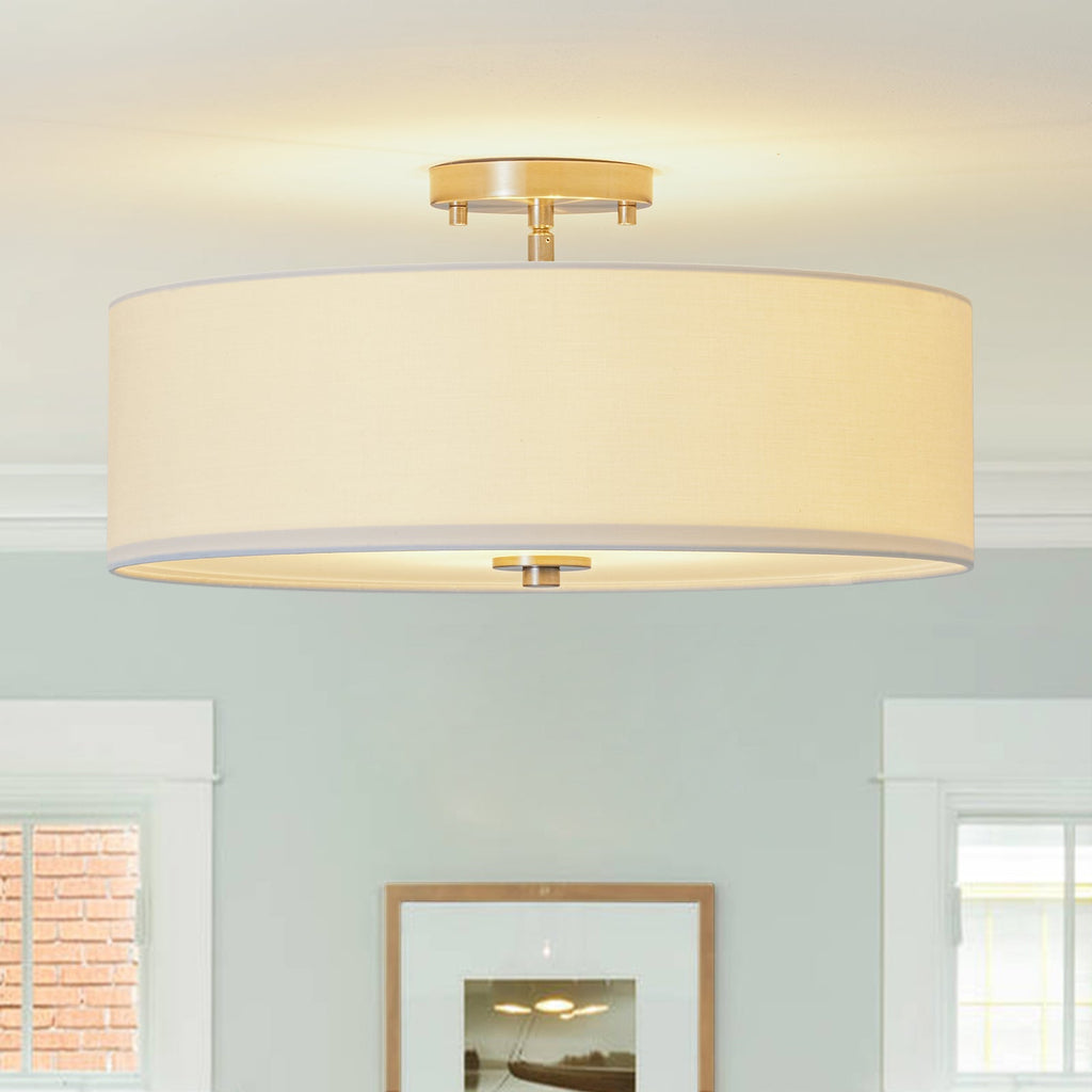 Lampada da soffitto semi-flush in tessuto lino a 4 luci contemporanea