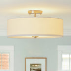 Lampada da soffitto semi-flush in tessuto lino a 4 luci contemporanea
