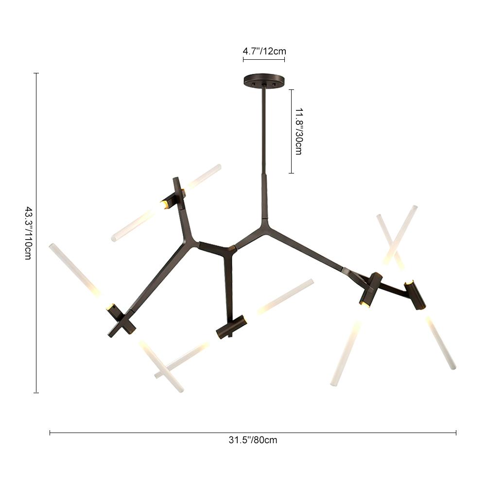 Design Asimmetrico Contemporaneo Lampadario a Rami con 10 Luci