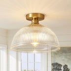 Lampada da soffitto semi a cupola in vetro trasparente a righe con 1 luce