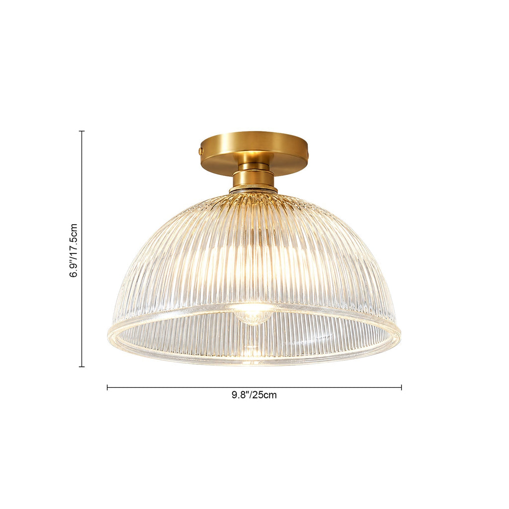 Lampada da soffitto semi a cupola in vetro trasparente a righe con 1 luce
