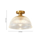 Lampada da soffitto semi a cupola in vetro trasparente a righe con 1 luce