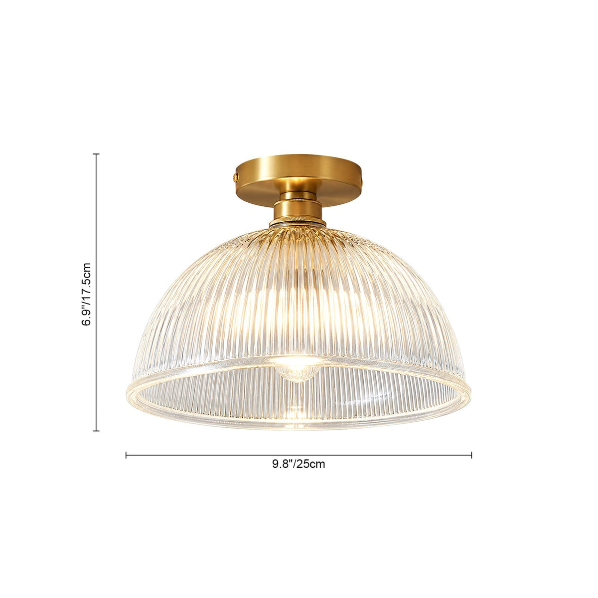 Lampada da soffitto semi a cupola in vetro trasparente a righe con 1 luce