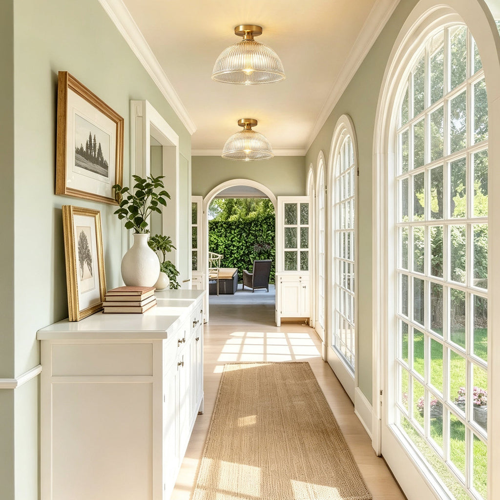 Lampada da soffitto semi a cupola in vetro trasparente a righe con 1 luce