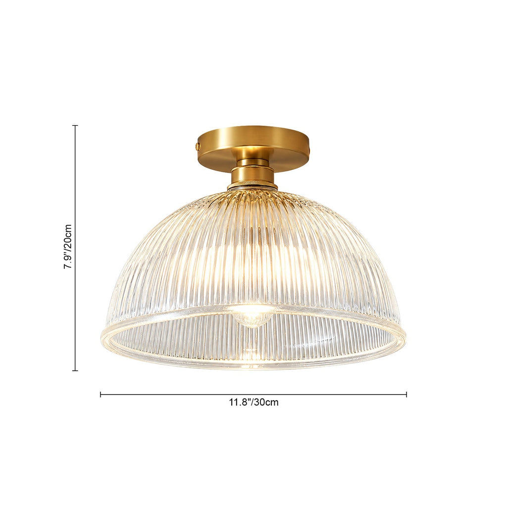 Lampada da soffitto semi a cupola in vetro trasparente a righe con 1 luce