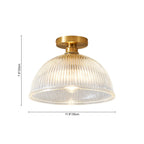 Lampada da soffitto semi a cupola in vetro trasparente a righe con 1 luce