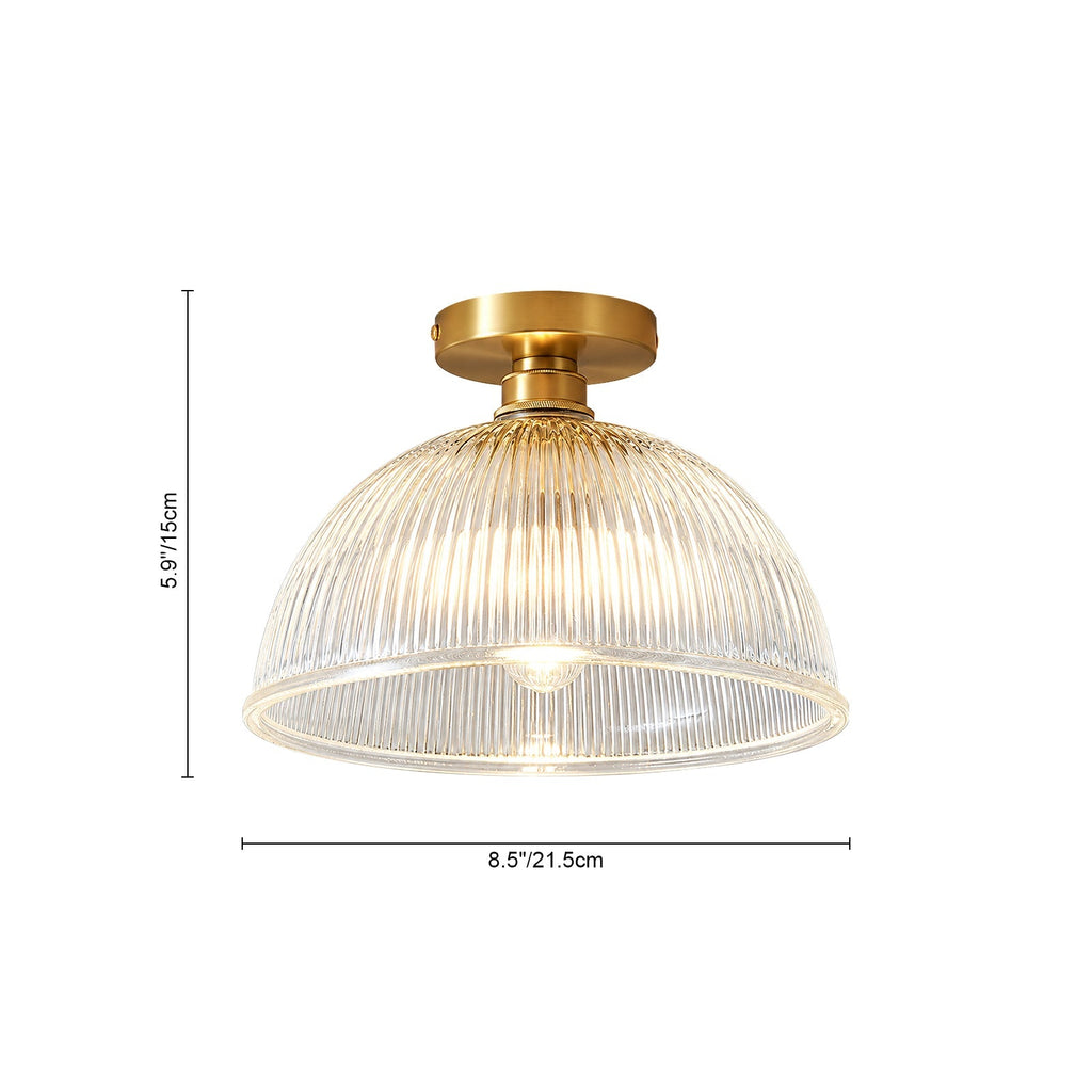 Lampada da soffitto semi a cupola in vetro trasparente a righe con 1 luce