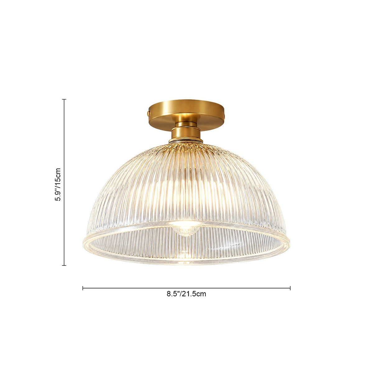 Lampada da soffitto semi a cupola in vetro trasparente a righe con 1 luce