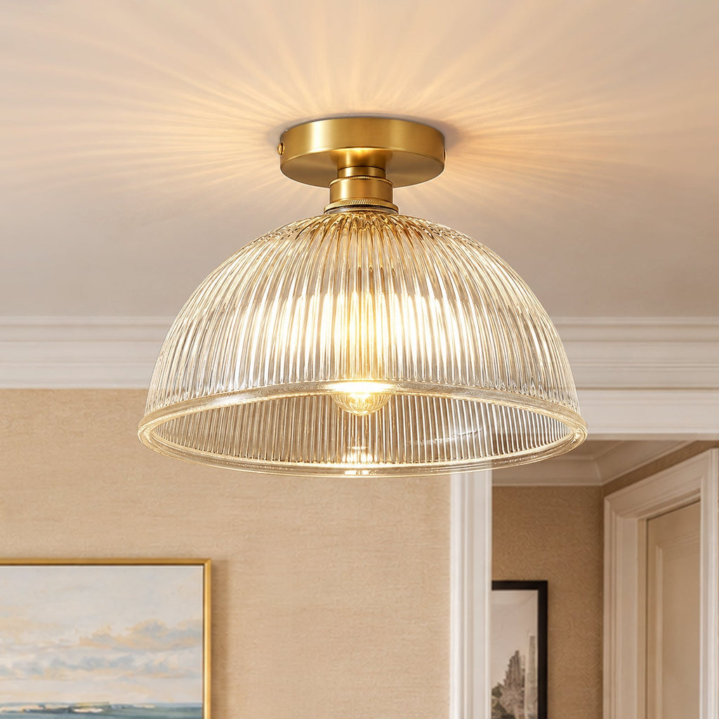 Lampada da soffitto semi a cupola in vetro trasparente a righe con 1 luce